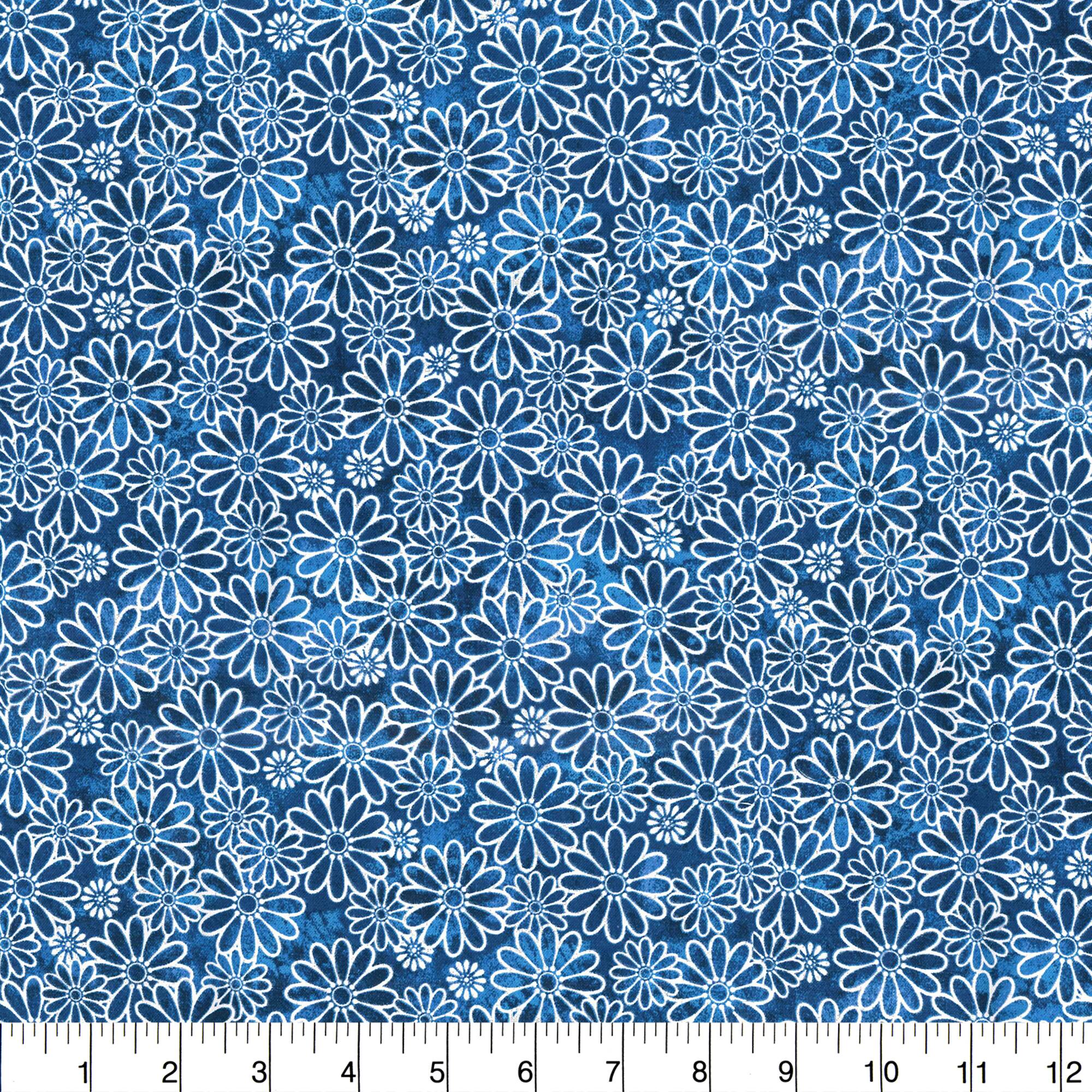 Fabric Traditions Blue Tonal Daisies Cotton Fabric